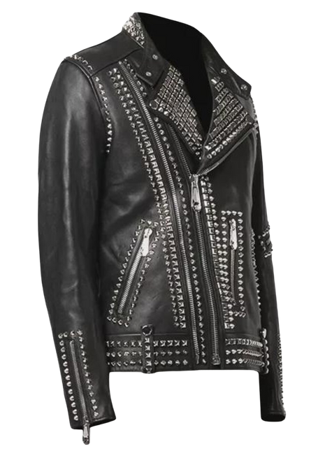 Black leather jacket with studs and zippers 