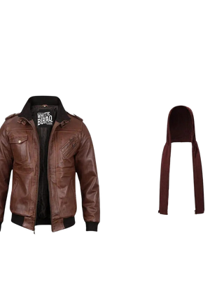 Close-up of a brown leather jacket 