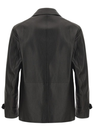 Black leather jacket shown from the back 