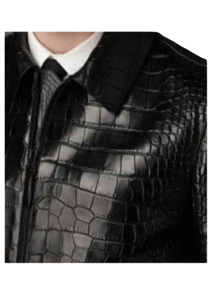 Black crocodile-patterned leather jacket 