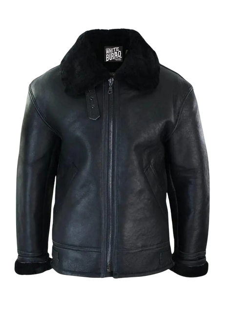Black leather jacket with fur collar 
