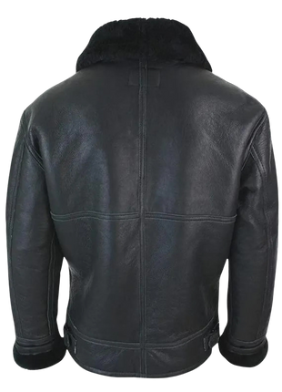 Black leather jacket with fur collar 