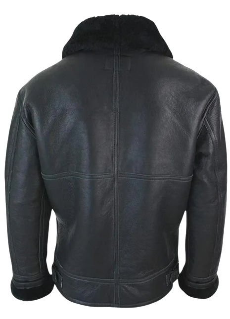 Black leather jacket with fur collar 