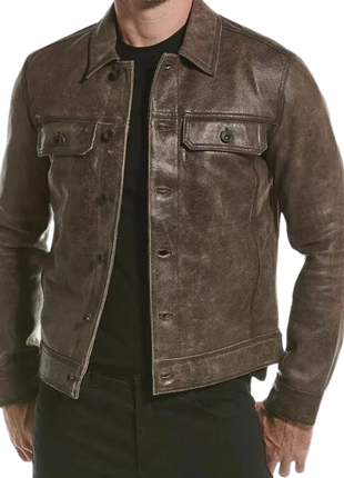 Brown leather jacket worn by a person 