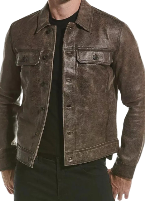 Brown leather jacket worn by a person 