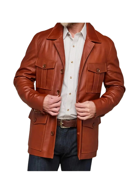 Brown leather jacket worn by a person 