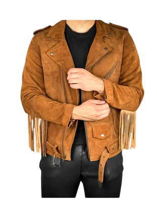 Brown suede jacket with fringes 