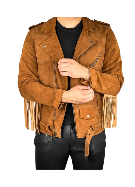 Brown suede jacket with fringes 