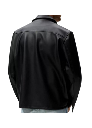 Black leather jacket worn by a person 