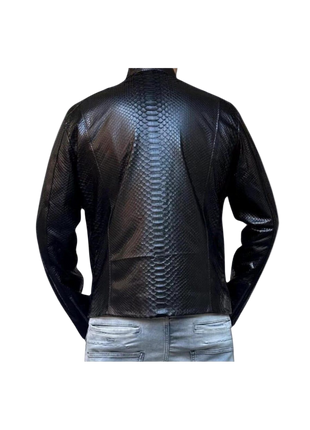 Black leather jacket with snake skin pattern
