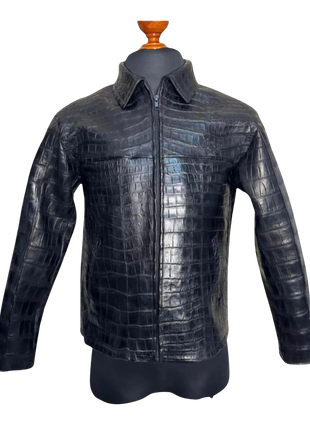 Black crocodile-patterned leather jacket 