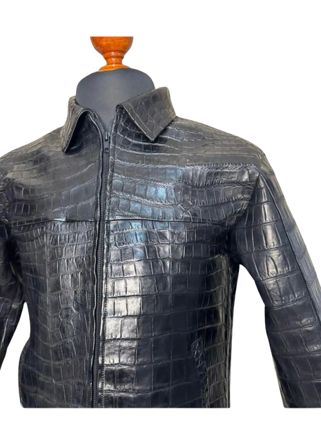 Black crocodile skin jacket on a mannequin 