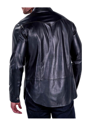 Black leather jacket worn by a person 