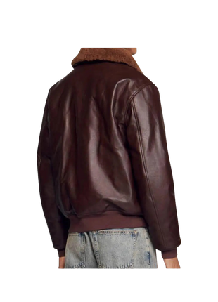 Brown leather jacket worn by a person 