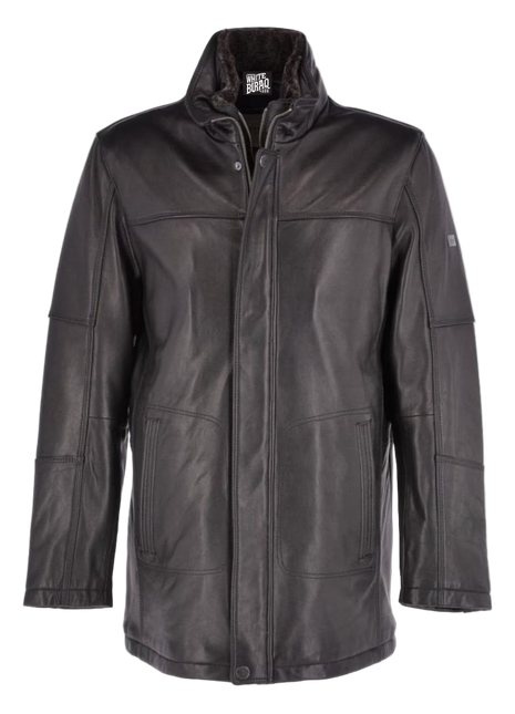 Black leather jacket on a white background