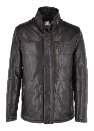 Black leather jacket with brand logo 