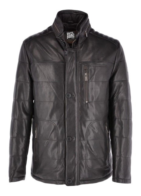 Black leather jacket with brand logo 