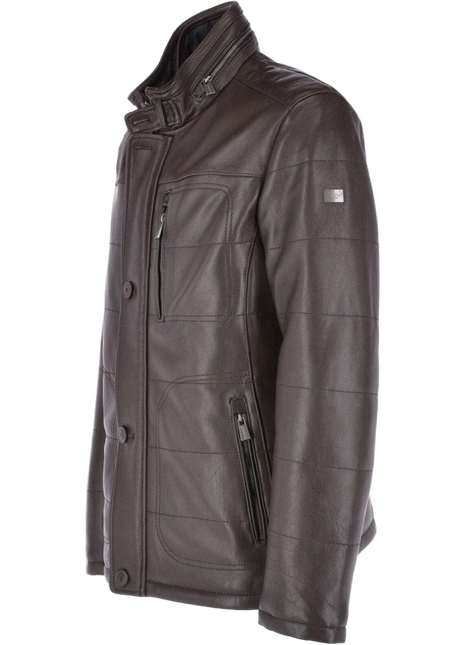Black leather jacket with red patterns and 'White Buraq Leather Company' branding 