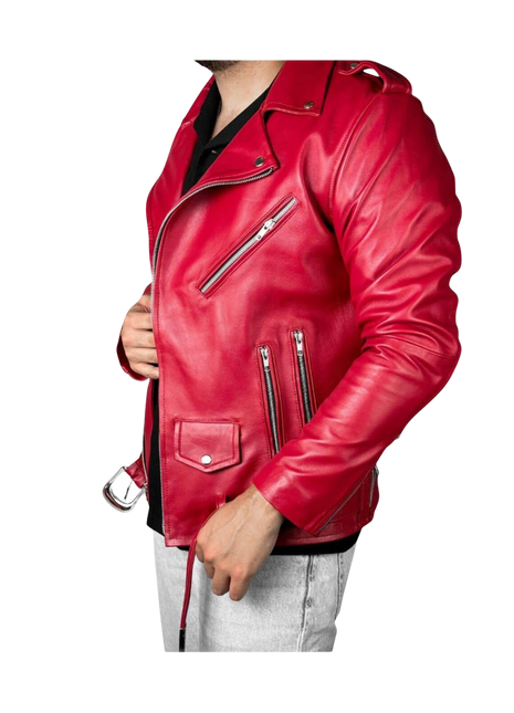 Red leather jacket with zippers 