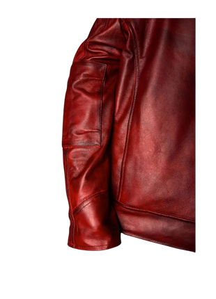 Close-up of a Burgundy leather jacket 