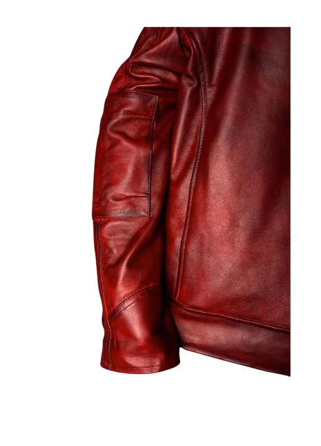 Close-up of a Burgundy leather jacket 