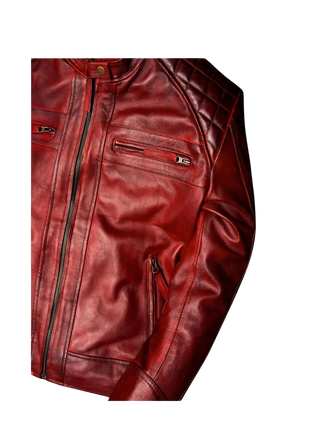 Burgundy leather jacket with zippers 