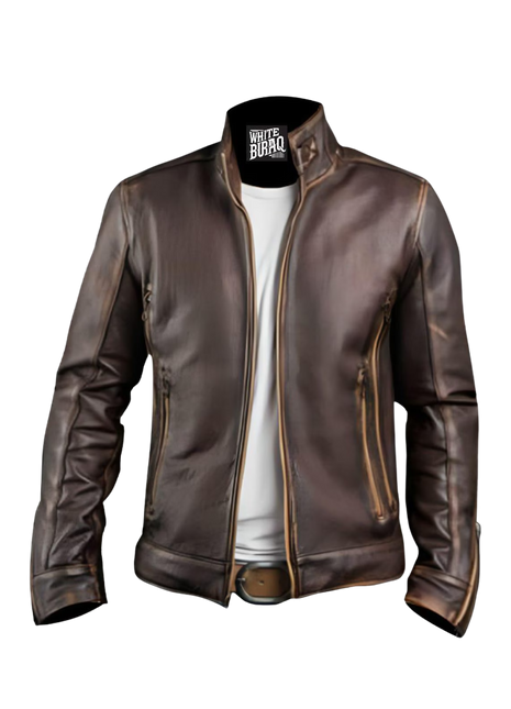 Brown leather jacket on a mannequin 