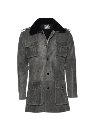 Gray coat with black collar 