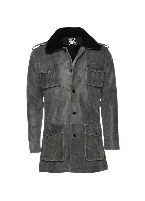 Gray coat with black collar 