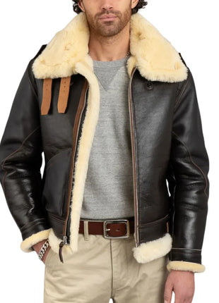 Henry Men's Real Brown B3 Sheepskin Flight Jacket