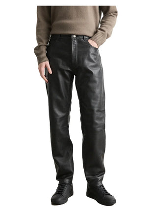 Straight Leg Leather Black Pants Mens