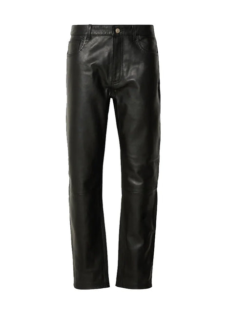 Straight Leg Leather Black Pants Mens