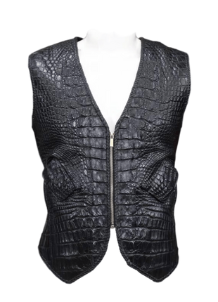 Black crocodile pattern vest on a mannequin