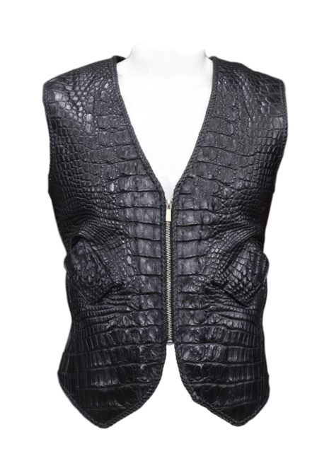 Black crocodile pattern vest on a mannequin