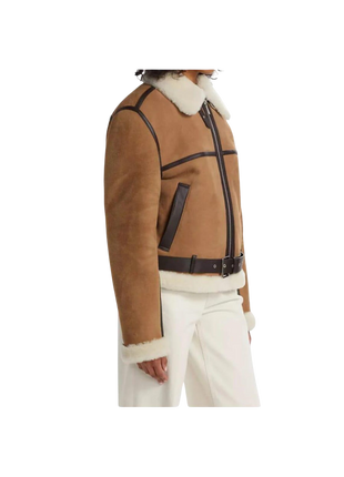 Brown leather jacket with fur trim 