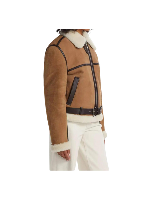 Brown leather jacket with fur trim 
