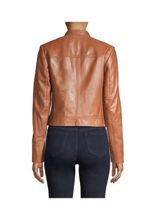 Brown leather jacket worn by a person