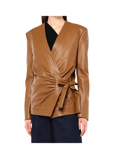 Brown leather wrap-style jacket 
