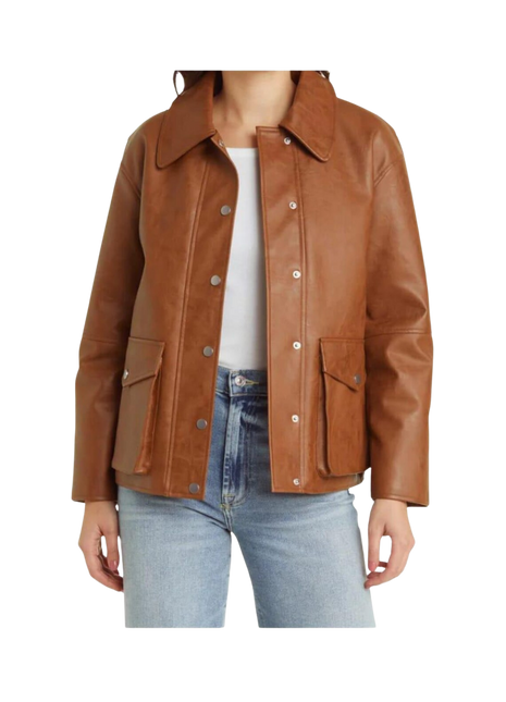 Brown leather jacket worn by a person 