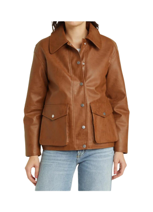 Brown leather jacket worn by a person 