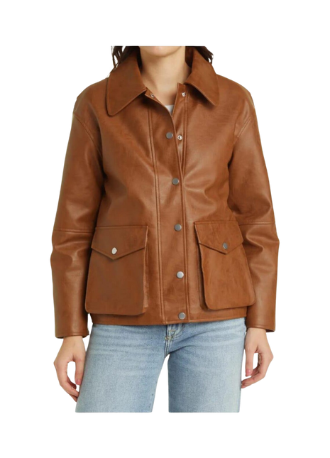 Brown leather jacket worn by a person 