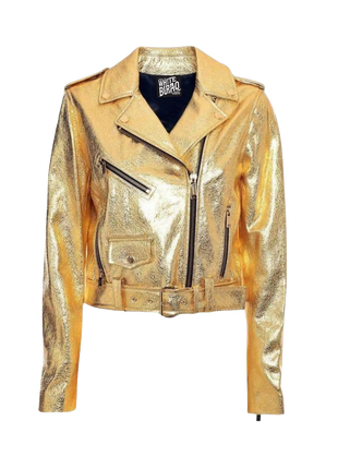 Gold Metallic Leather Biker Jacket