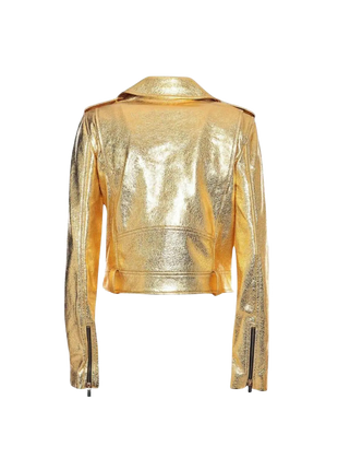 Gold Metallic Leather Biker Jacket