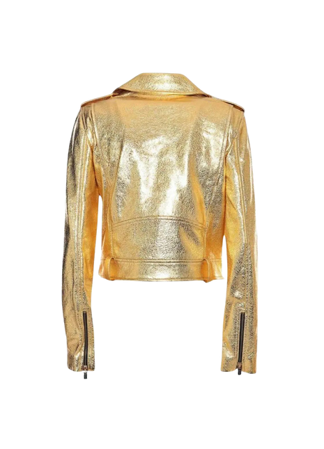 Gold Metallic Leather Biker Jacket