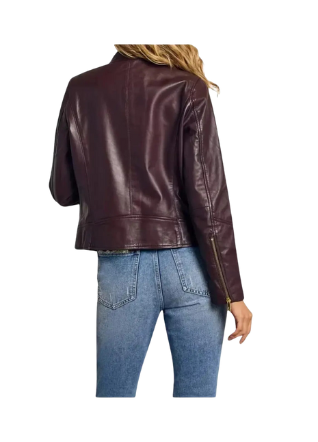 Brown leather jacket worn by a person