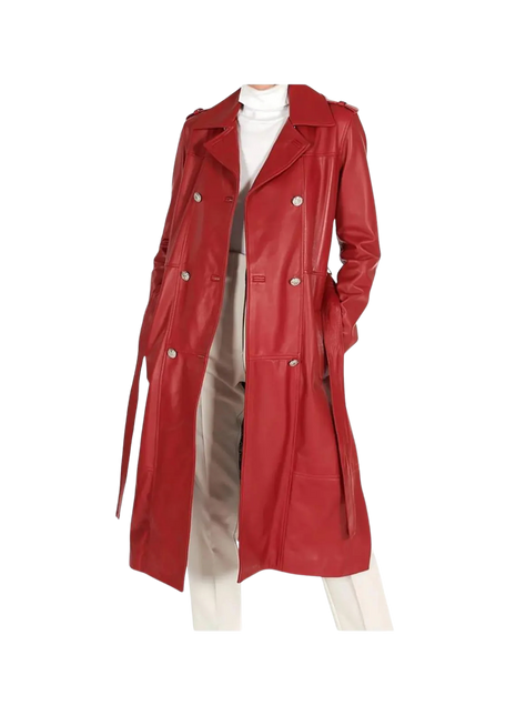 Red leather trench coat 