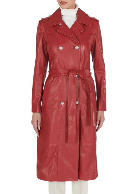 Red leather trench coat 