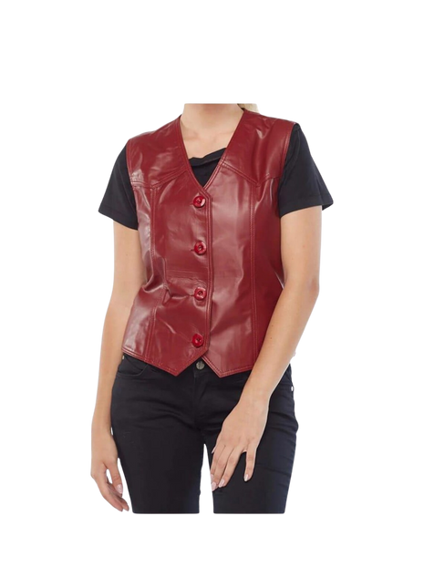 Red leather vest worn by a person