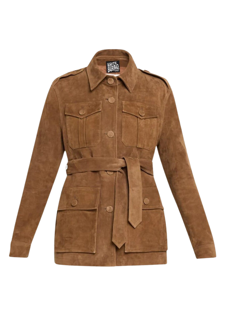 Brown suede jacket with a belt 