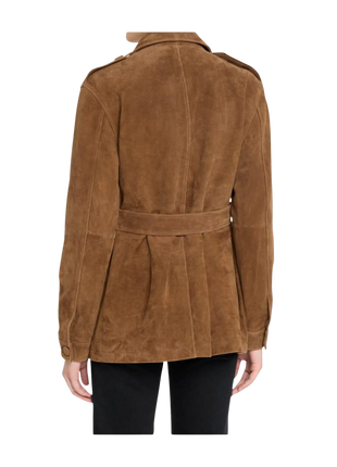 Brown suede jacket with a belt